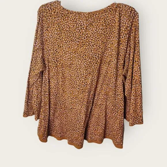 J. Jill Polka Dot Scoop Neck 3/4 Sleeve Shirt Tan Pink Black Size Large - Picture 4 of 8